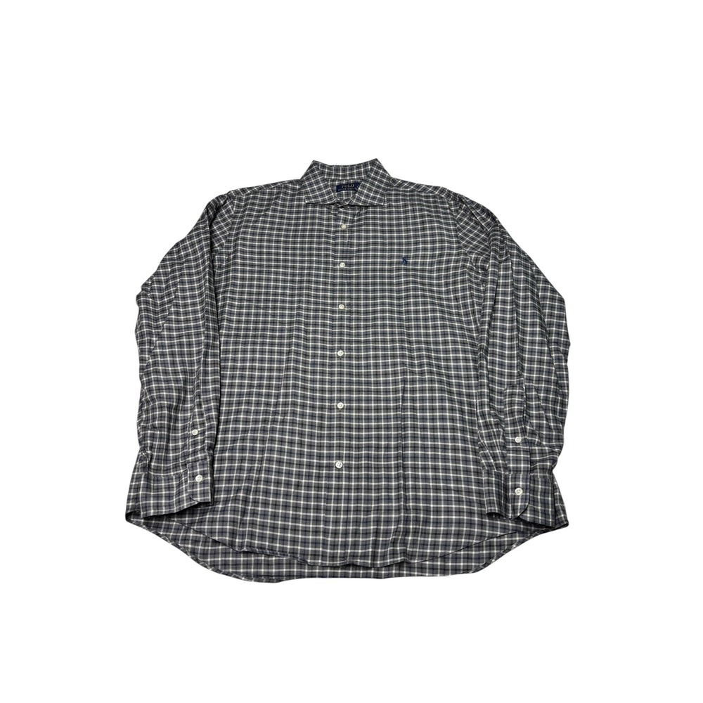 Polo Ralph Lauren Mens XL Plaid Button Down Shirt Grey Navy Blue Long Sleeve